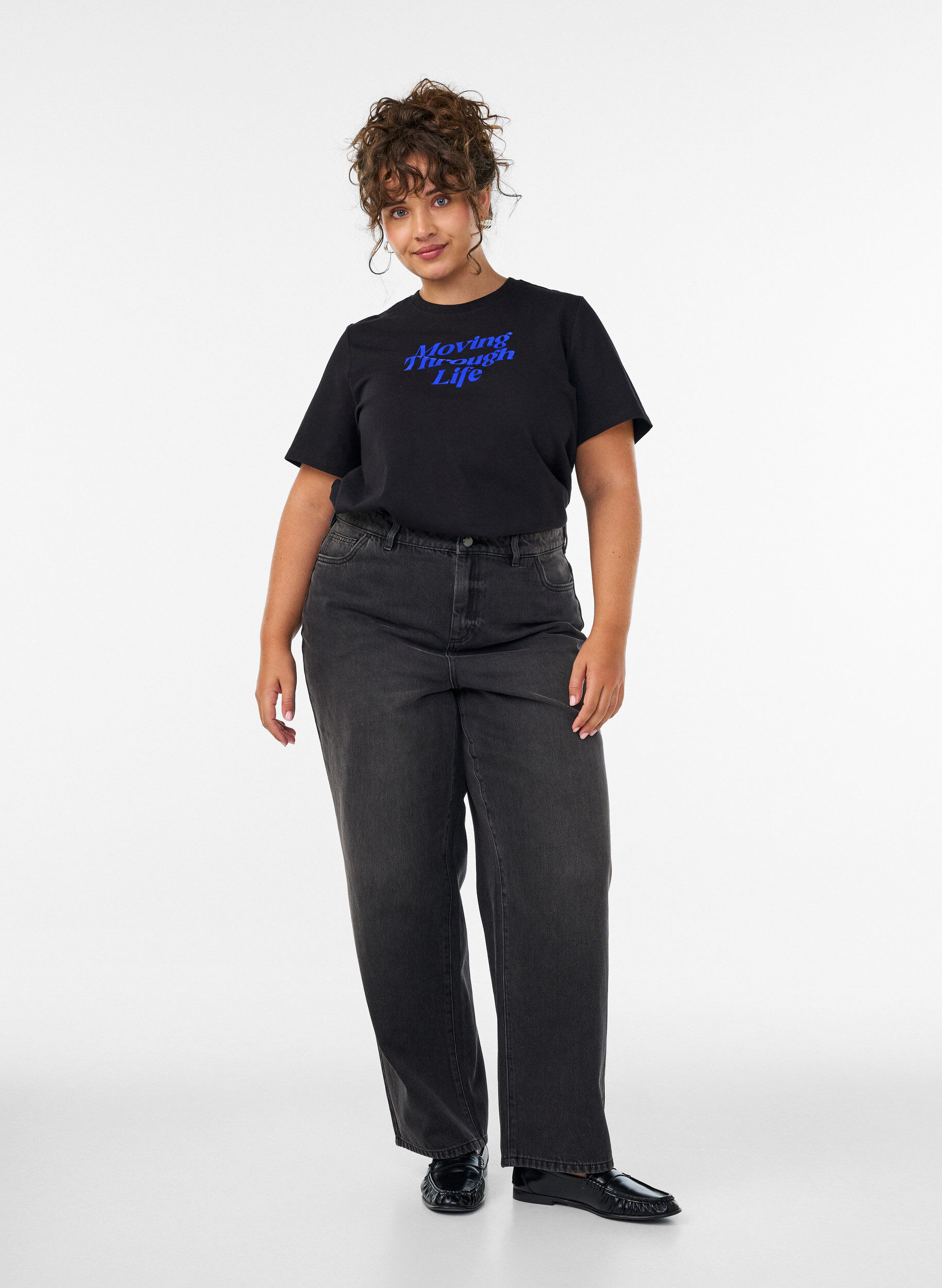 ZizzifashionCotton T-shirt with text print, Black, Model image number 1