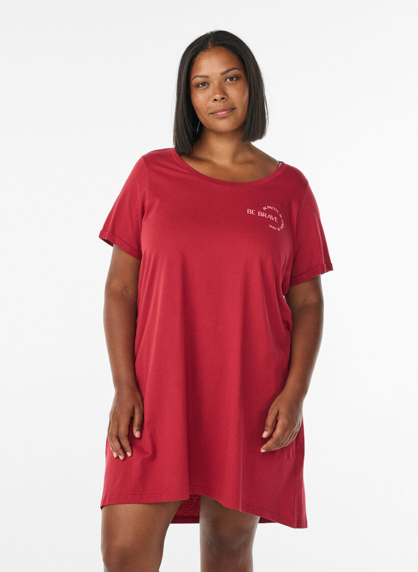Short-sleeved nightgown in organic cotton, Red, Model image number 0
