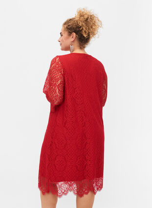 Lace Dress with 3/4 sleeves, Tango Red, Model image number 1