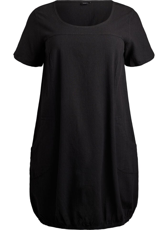 Short-sleeved cotton dress, Black, Packshot image number 0