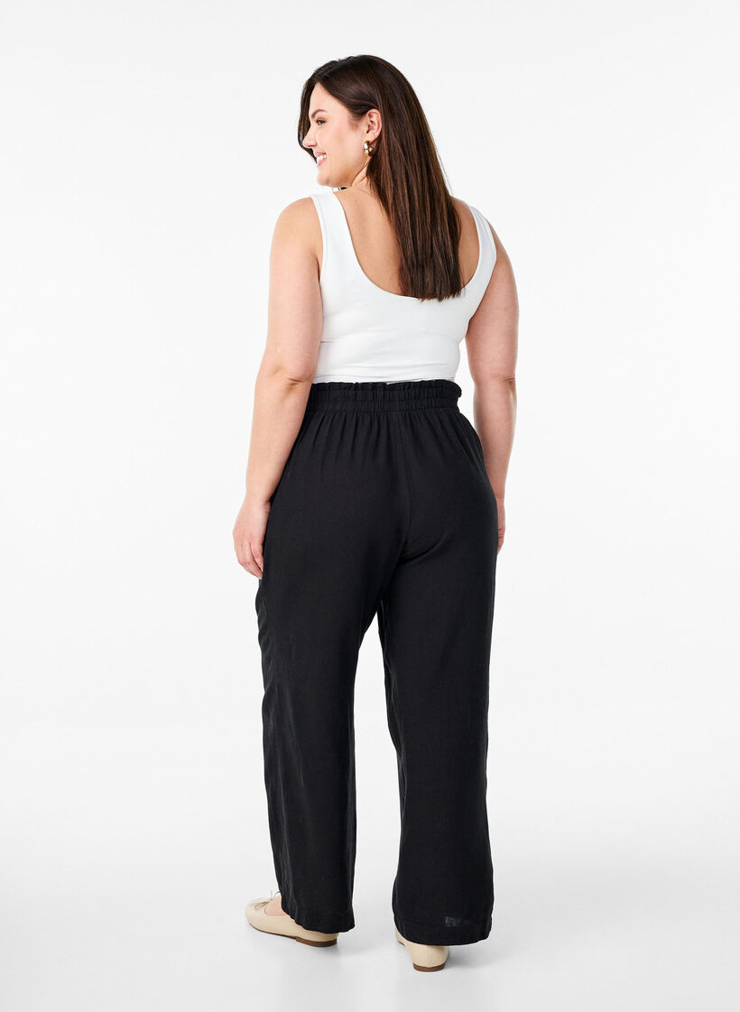 Loose trousers in linen and viscose, Black, Model image number 1