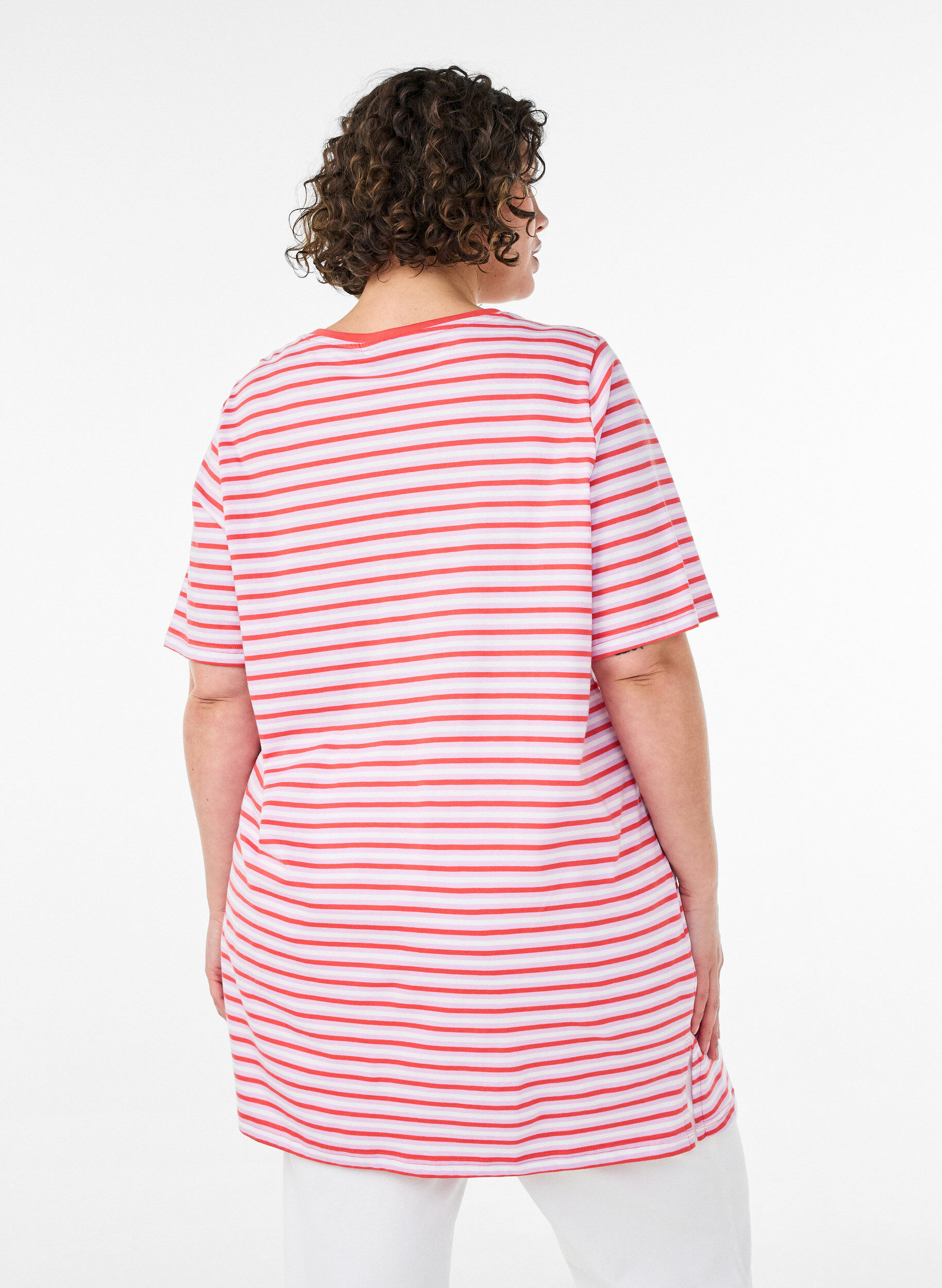 ZizzifashionLong oversized striped T-shirt in organic cotton, Purple, Model image number 2
