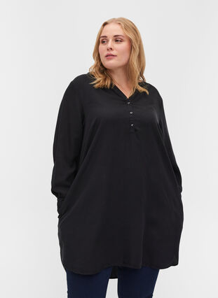Long sleeve tunic with V-neck and buttons, Black, Model image number 0