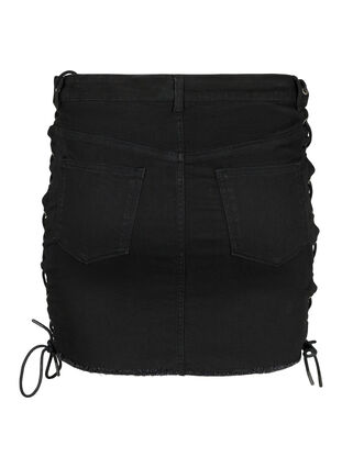 Short denim skirt with lace-up details, Black, Packshot image number 1