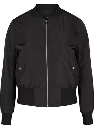 Bomber jacket with pockets and ribbed fabric, Black, Packshot image number 0