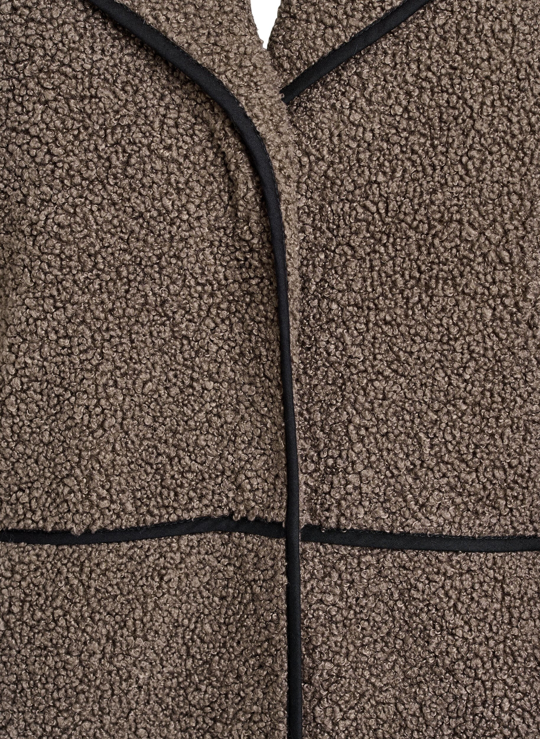 Zizzifashion Soft teddy jacket with contrast details, Brown, Packshot image number 2