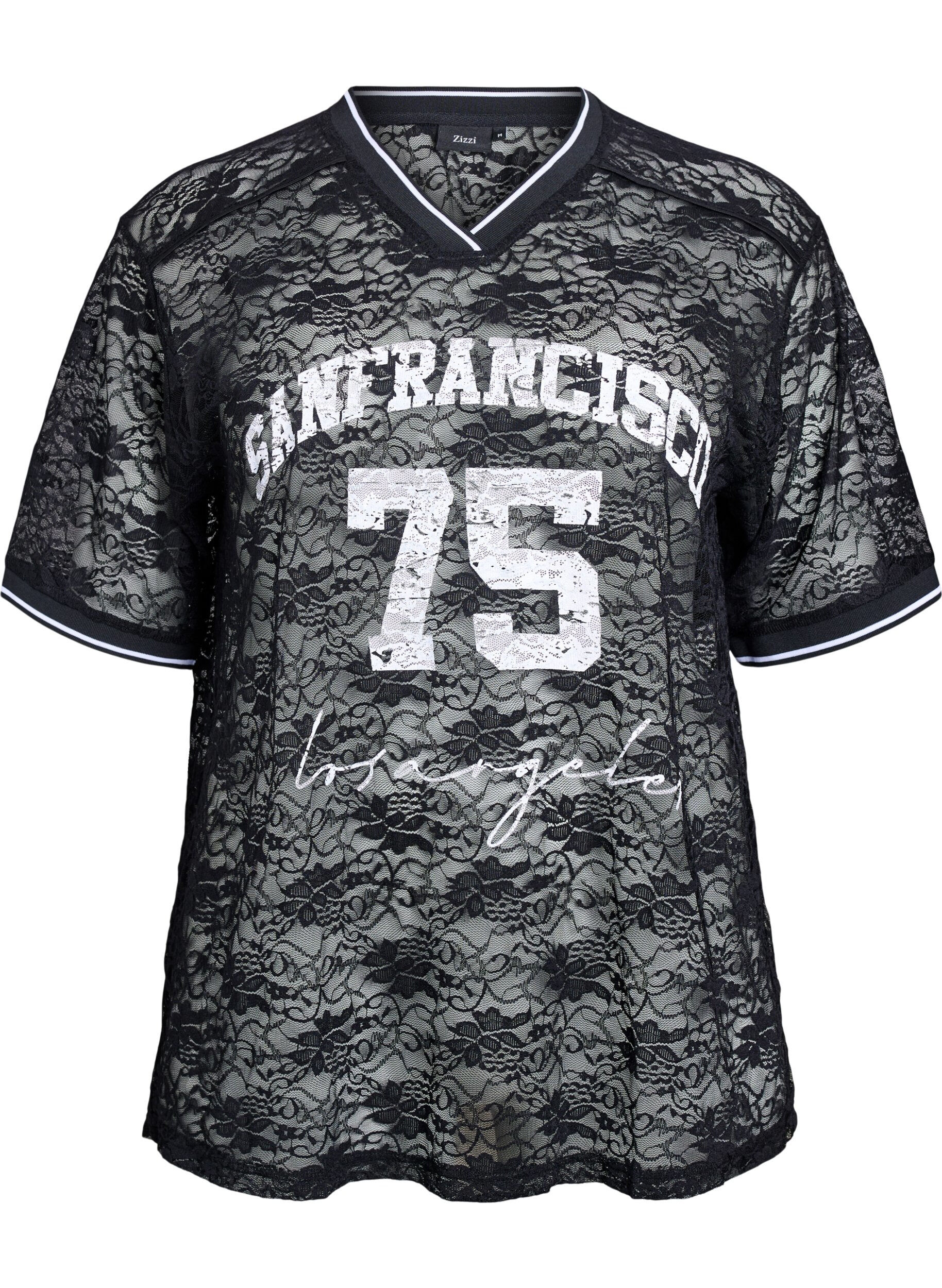 Zizzifashion Sporty lace t-shirt with a loose fit, Black, Packshot image number 0