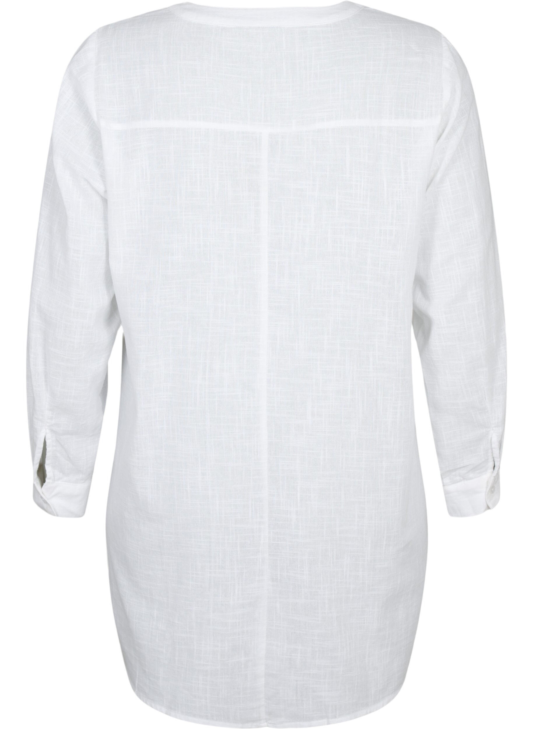 Zizzifashion Tunic in cotton with 3/4 sleeves, Bright White, Packshot image number 1