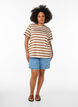 Organic cotton T-shirt with stripes and text, Brown, Model image number 1