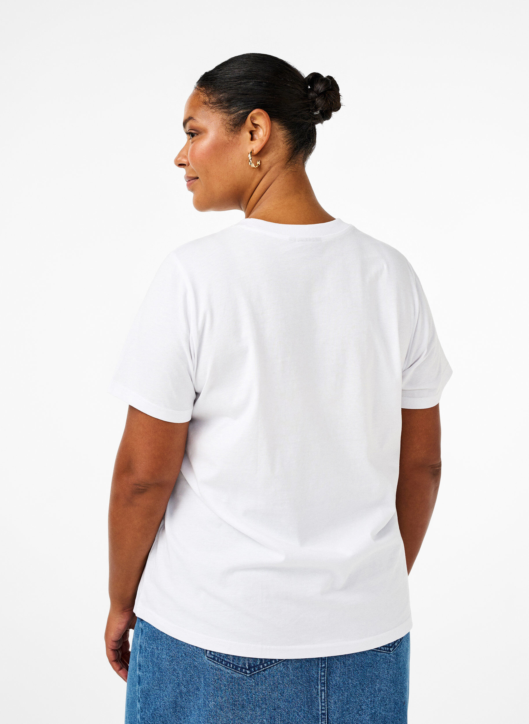 ZizzifashionBasic cotton T-shirt with round neck, White, Model image number 2