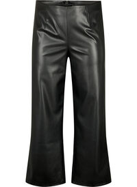 Imitated leather trousers with a wide leg.