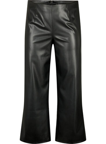 Imitated leather trousers with a wide leg., Black, Packshot image number 0