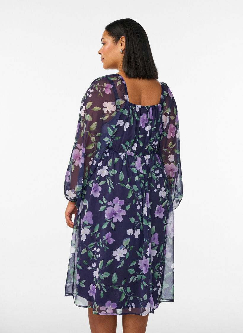 Chiffon party dress with long sleeves, Blue, Model image number 2