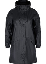 Rain jacket with hood and button fastening, Black, Packshot