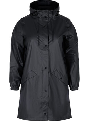Rain jacket with hood and button fastening, Black, Packshot image number 0