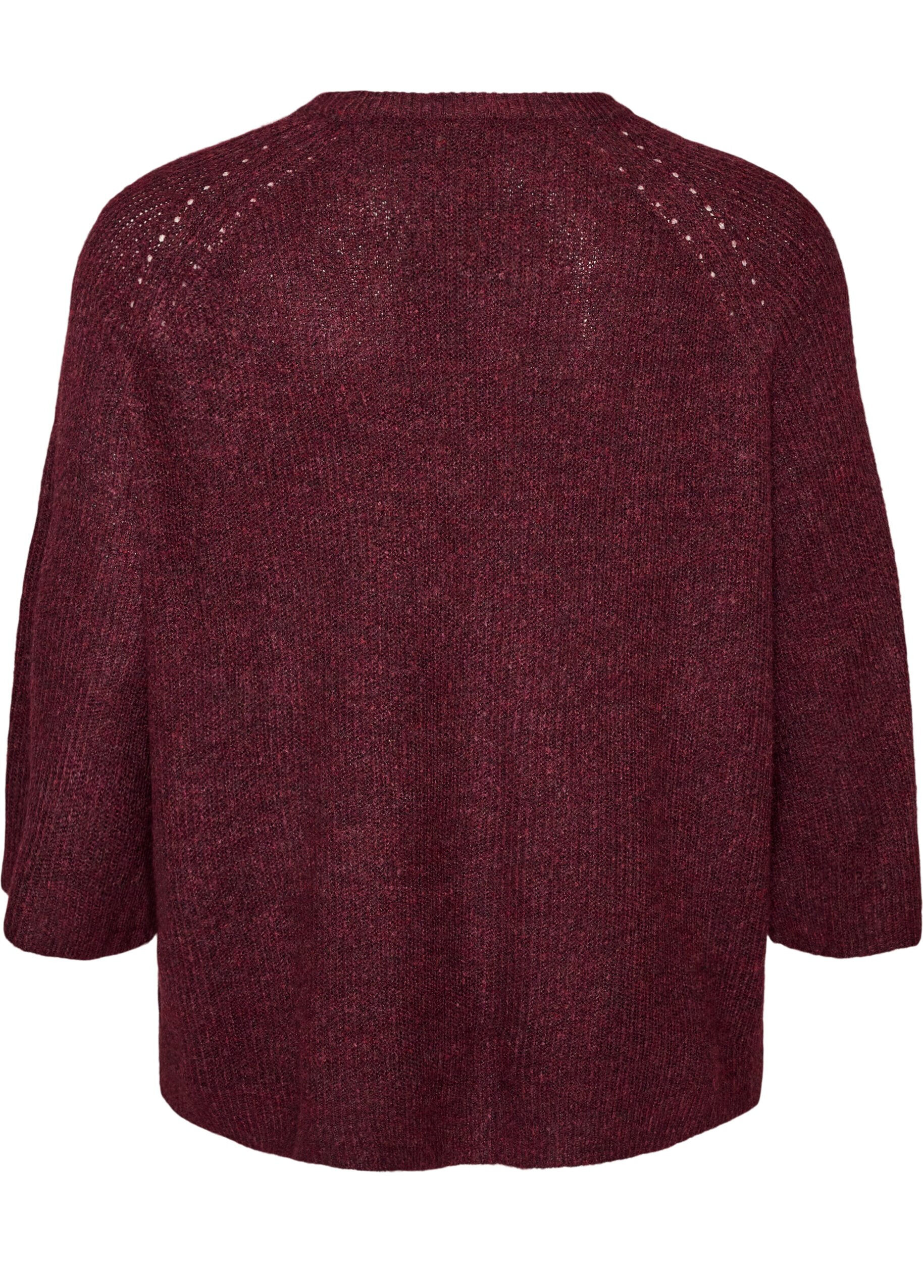 ZizzifashionRibbed jumper with 3/4 sleeves, Red, Packshot image number 1