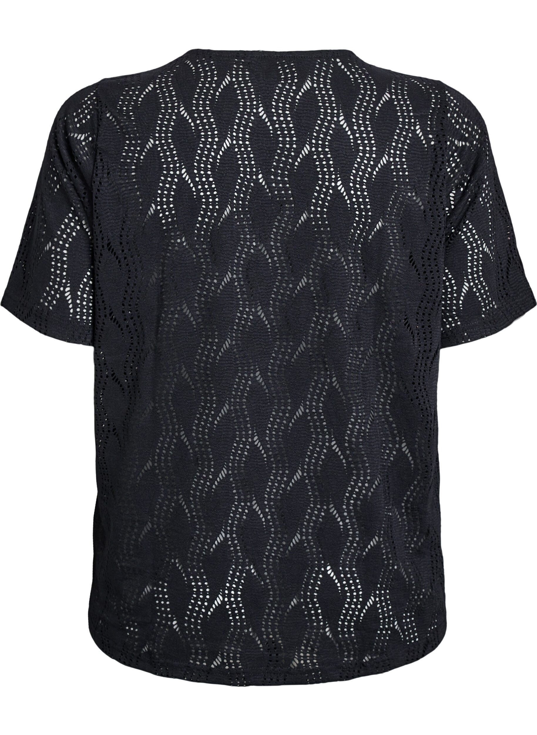 Zizzifashion Jersey T-shirt with eyelet pattern, Black, Packshot image number 1
