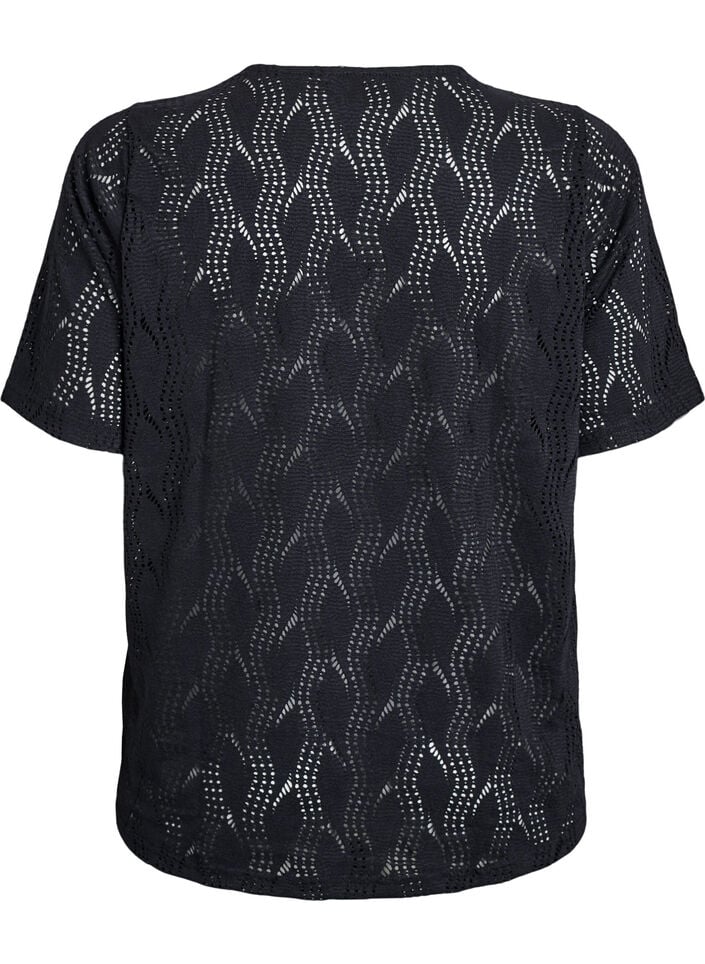 Jersey T-shirt with eyelet pattern, Black, Packshot image number 1