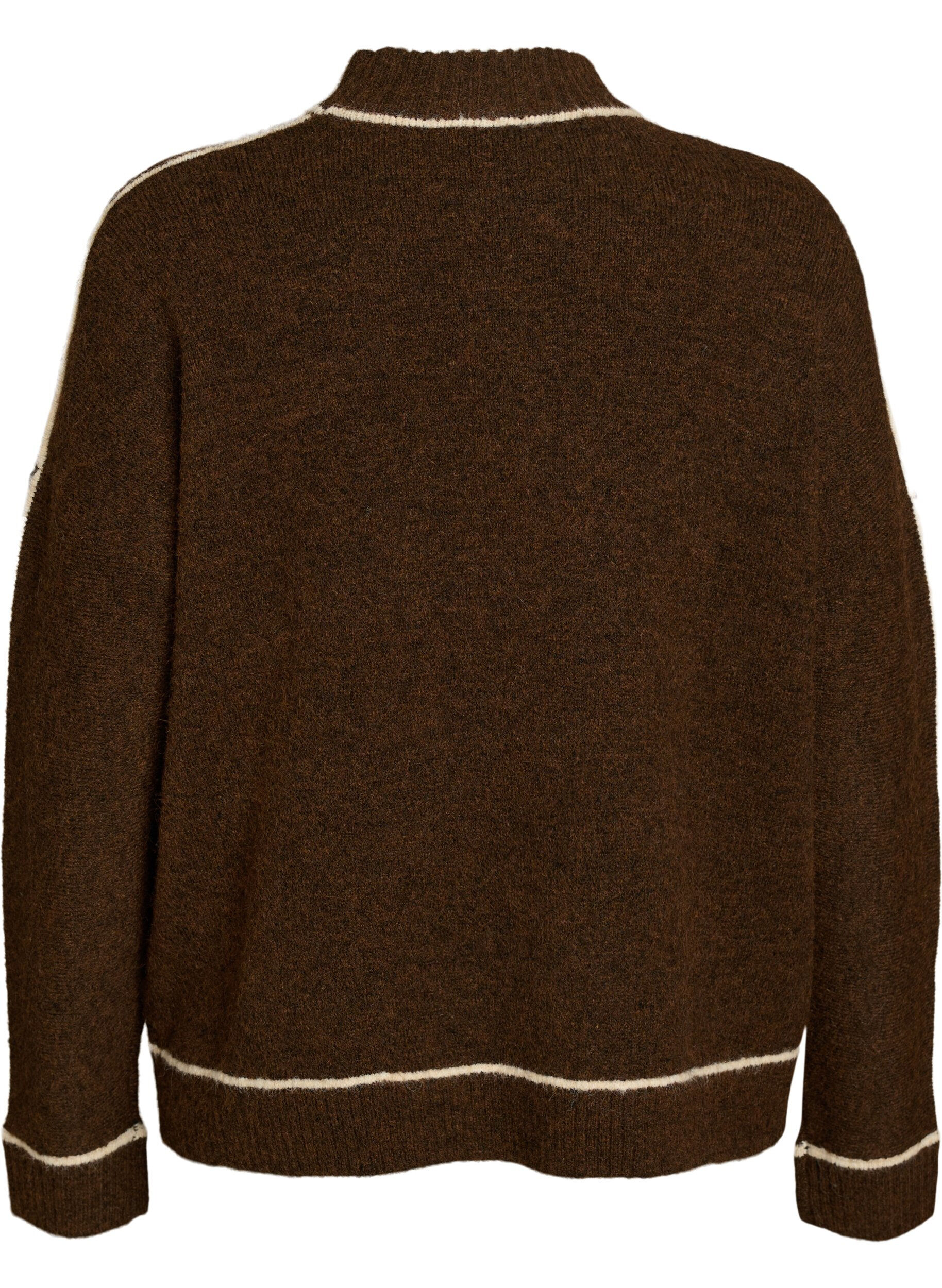 ZizzifashionKnitted jumper with turtleneck and contrast stripes, Brown, Packshot image number 1