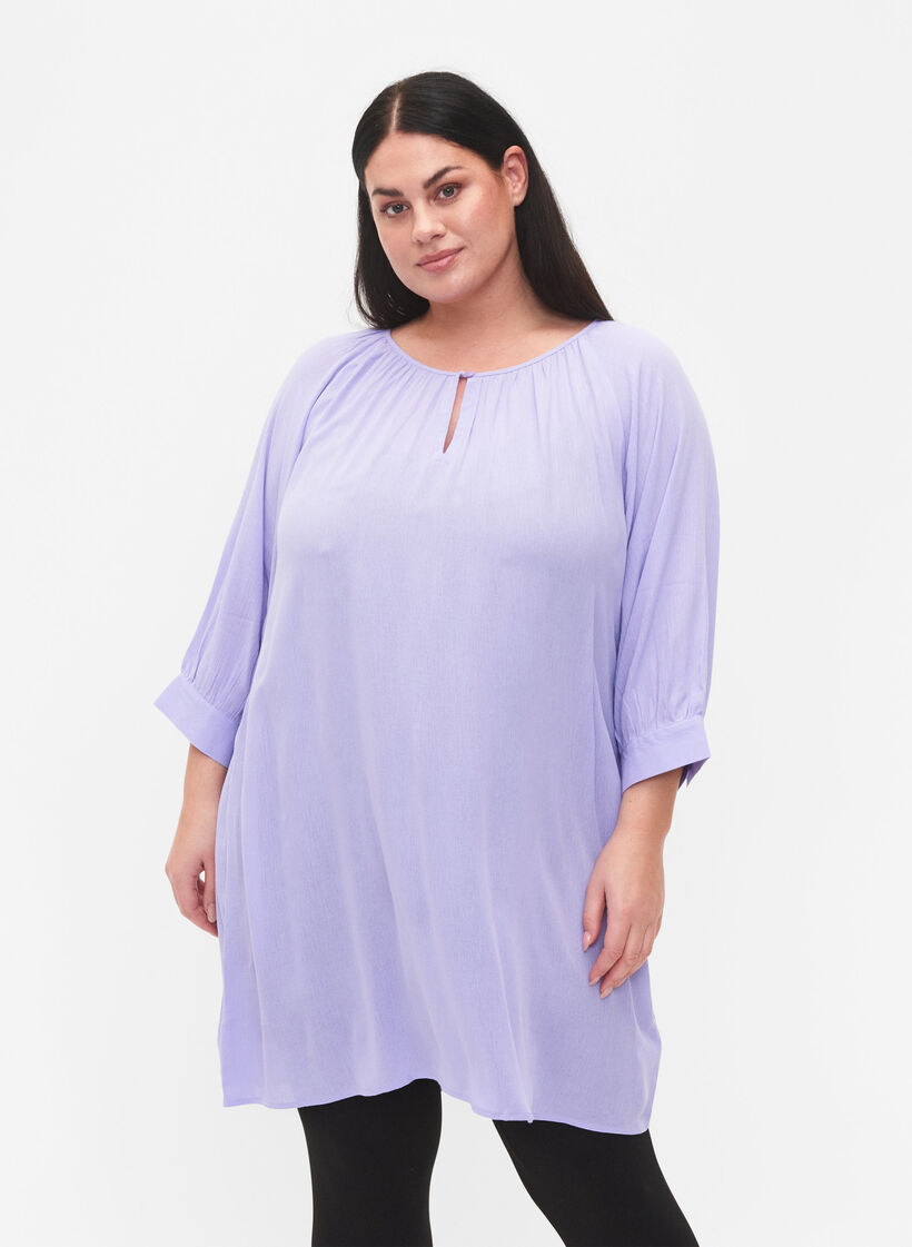 Viscose tunic with 3/4 sleeves, Purple, Model image number 0