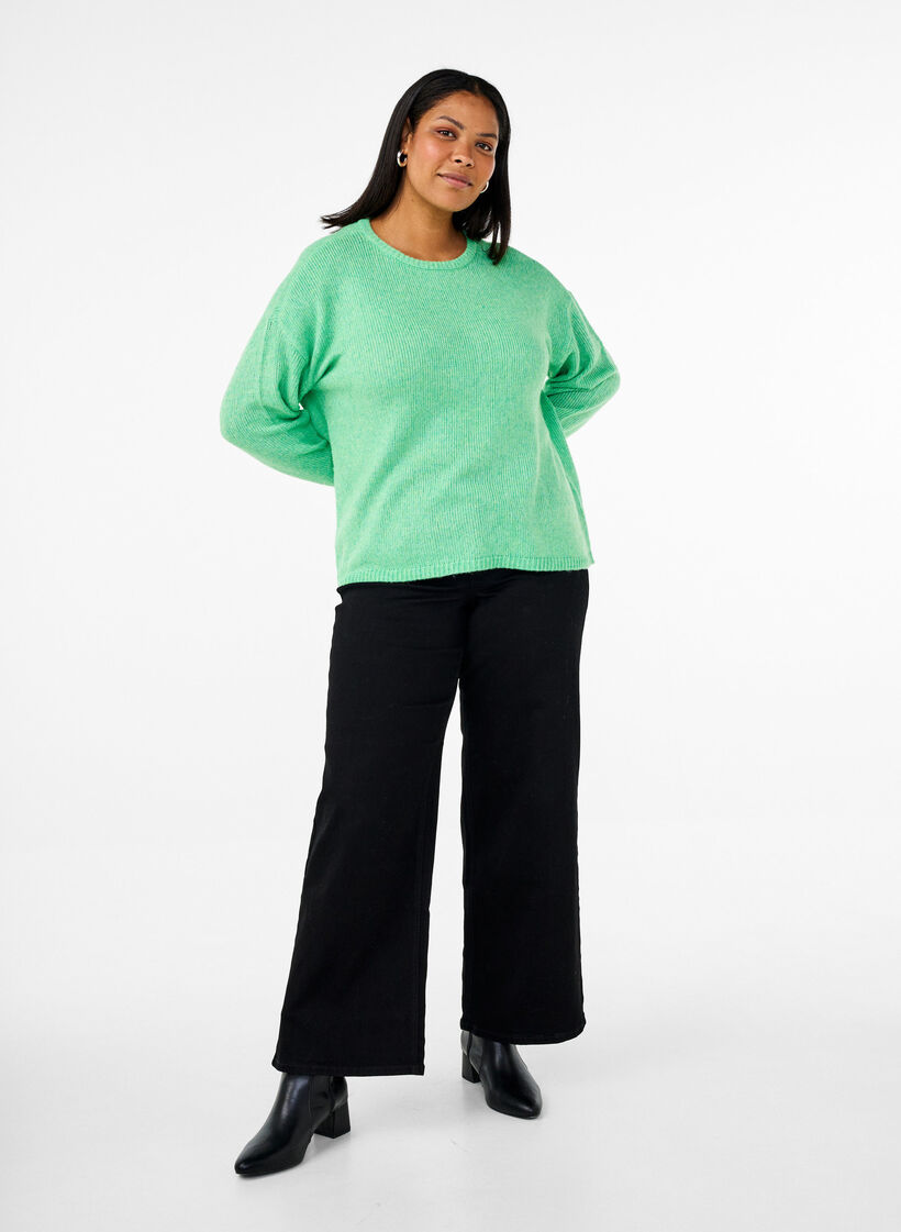 Long-sleeved knitted jumper with wool and a round neck, Light G. Green Mel., Model image number 2