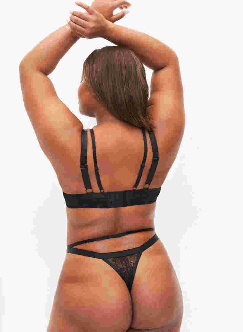 Thong with string details and lace, Black, Model image number 1