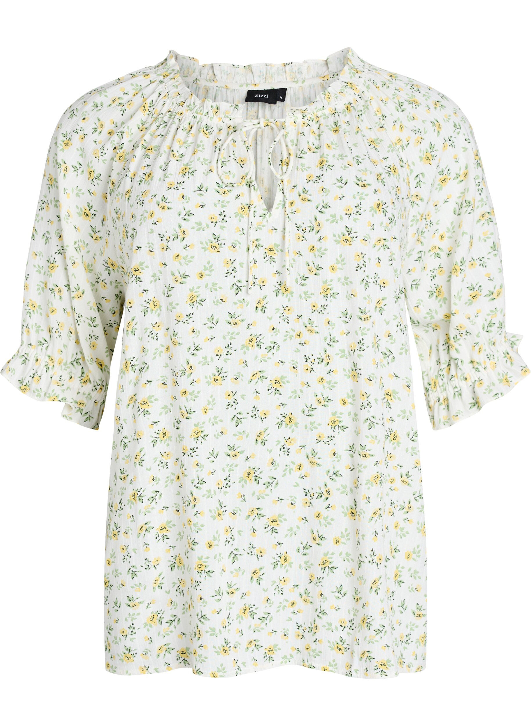 ZizzifashionFloral viscose blouse with half-length sleeves, White, Packshot image number 0