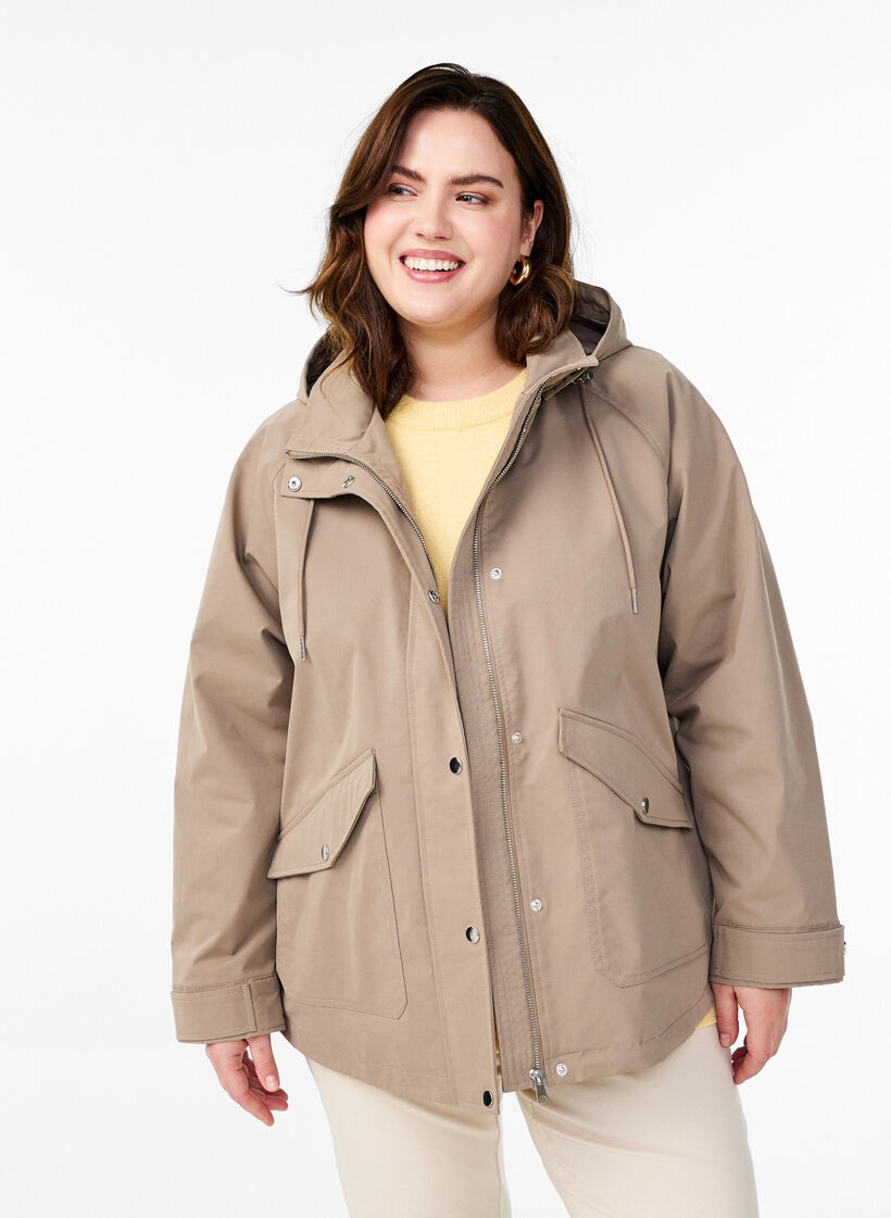 Short spring jacket with detachable hood, Beige, Model image number 0