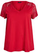 Cotton T-shirt with short lace sleeves, Red, Packshot image number 0