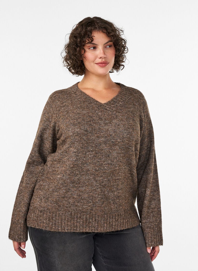V-neck jumper, Brown, Model image number 0