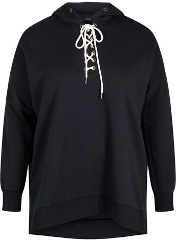 Sweatshirt with hood and contrasting string details
