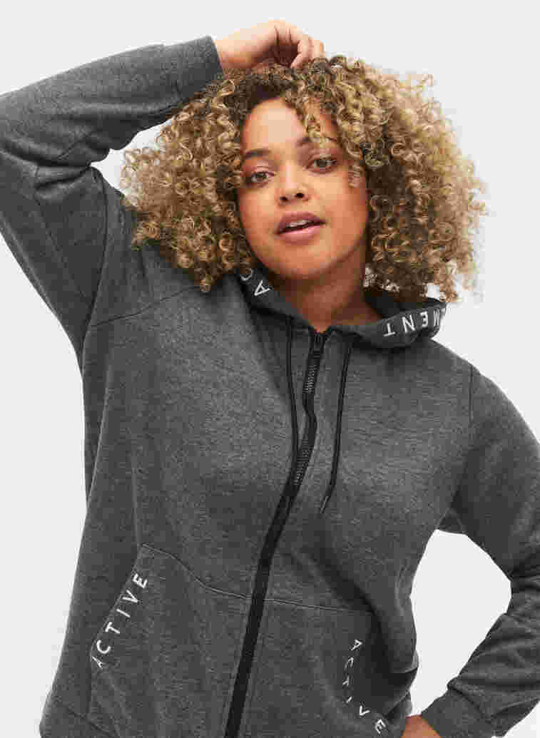 Workout hoodie jacket with zip, Dark Grey Melange, Model image number 2