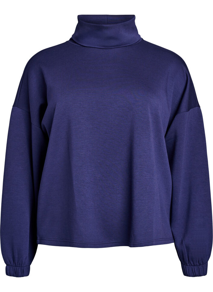 Blouse with turtleneck in modal mix, Blue, Packshot image number 0