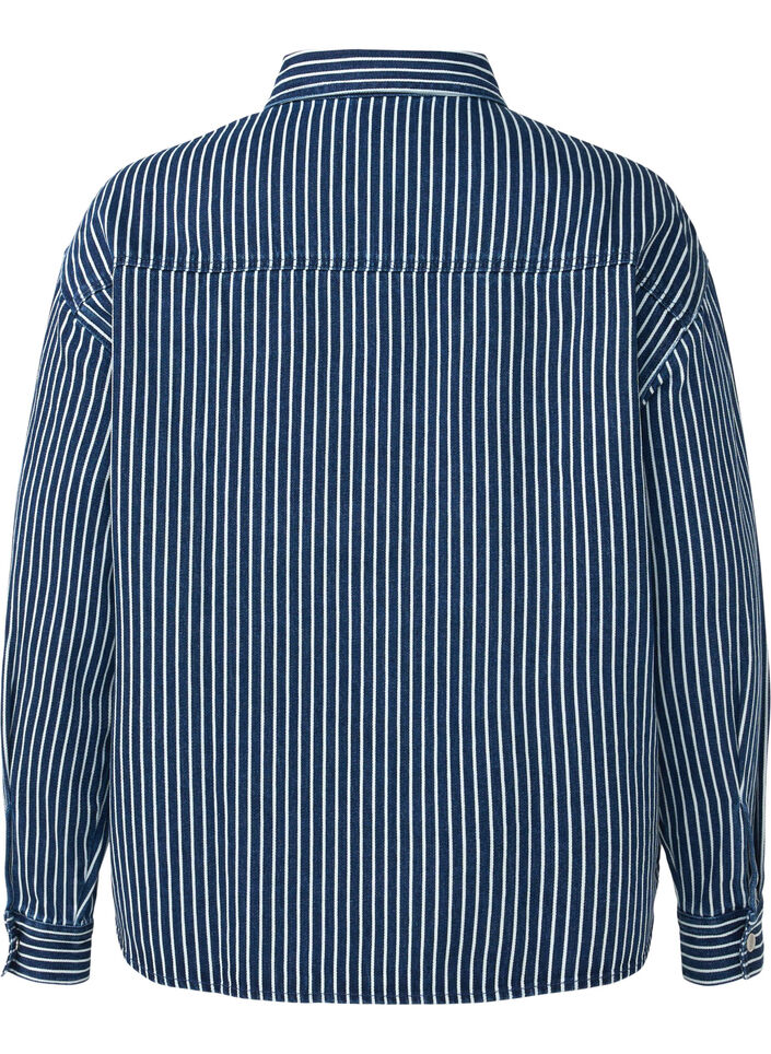 Striped denim shirt with chest pockets, Blue Denim Stripe, Packshot image number 1