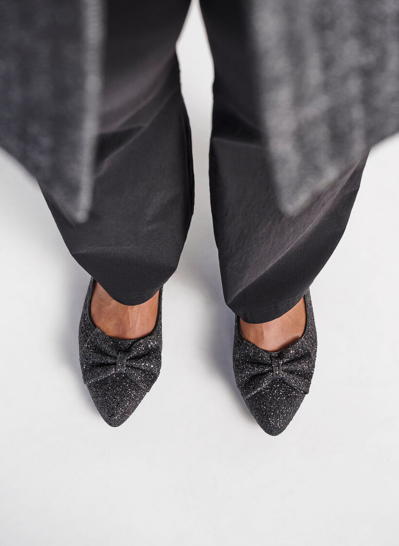 Wide fit glitter ballerina with bow, Black, Image image number 0