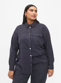 Pinstriped cotton shirt, Dark Blue Stripe, Model