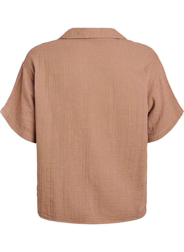 Cotton muslin blouse with short sleeves, Brown, Packshot image number 1