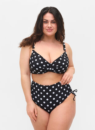Printed high-waisted bikini bottom, Dotted Print, Model image number 0