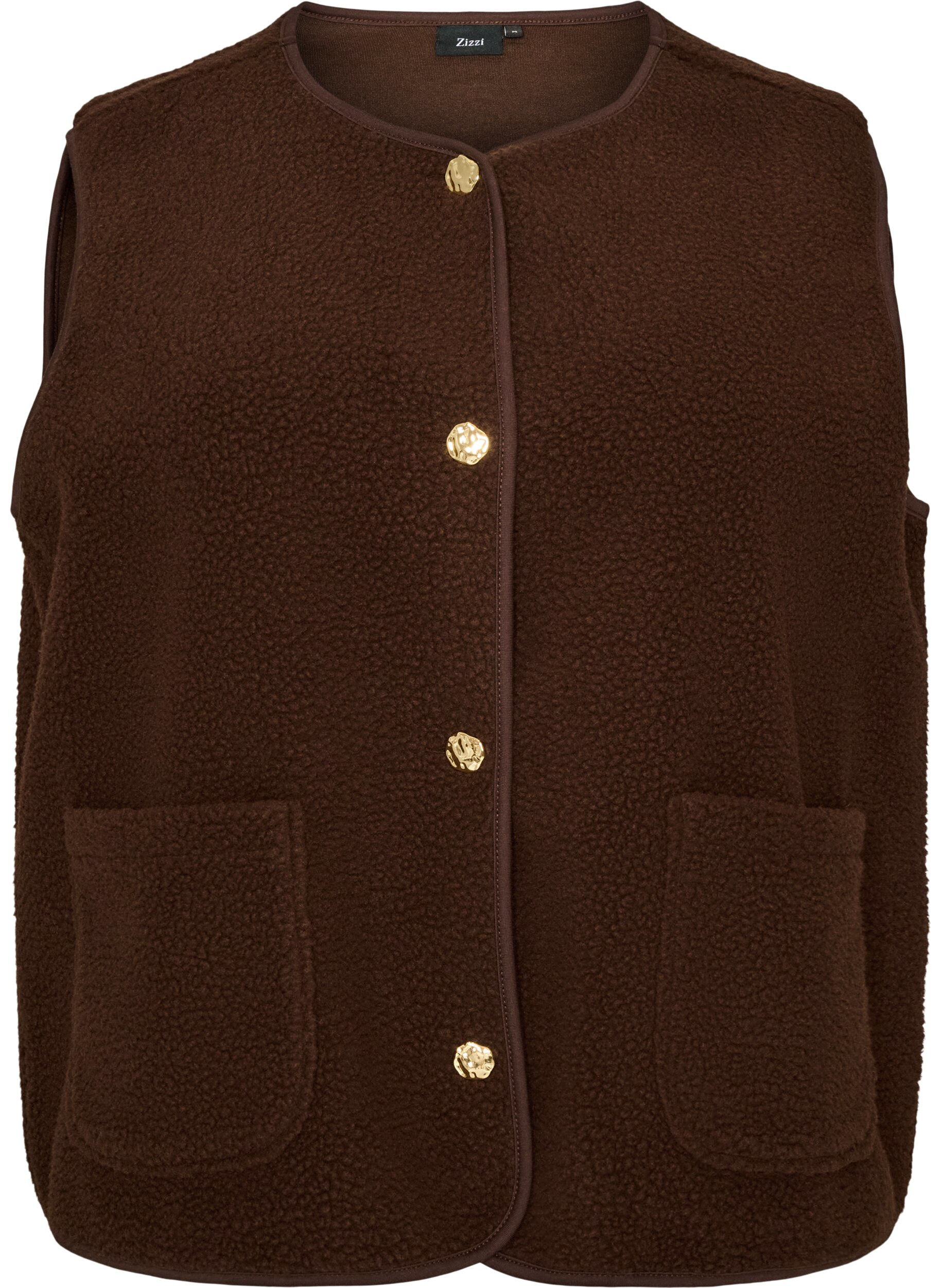 ZizzifashionTeddy gilet with buttons and pockets, Brown, Packshot image number 0