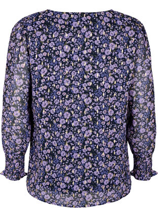 Floral blouse with long sleeves and v neck, Purple Ditzy Flower, Packshot image number 1