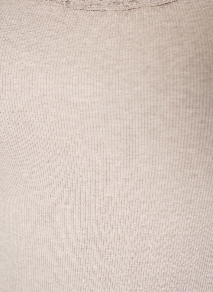 Ribbed top with lace trim, Beige, Packshot image number 2