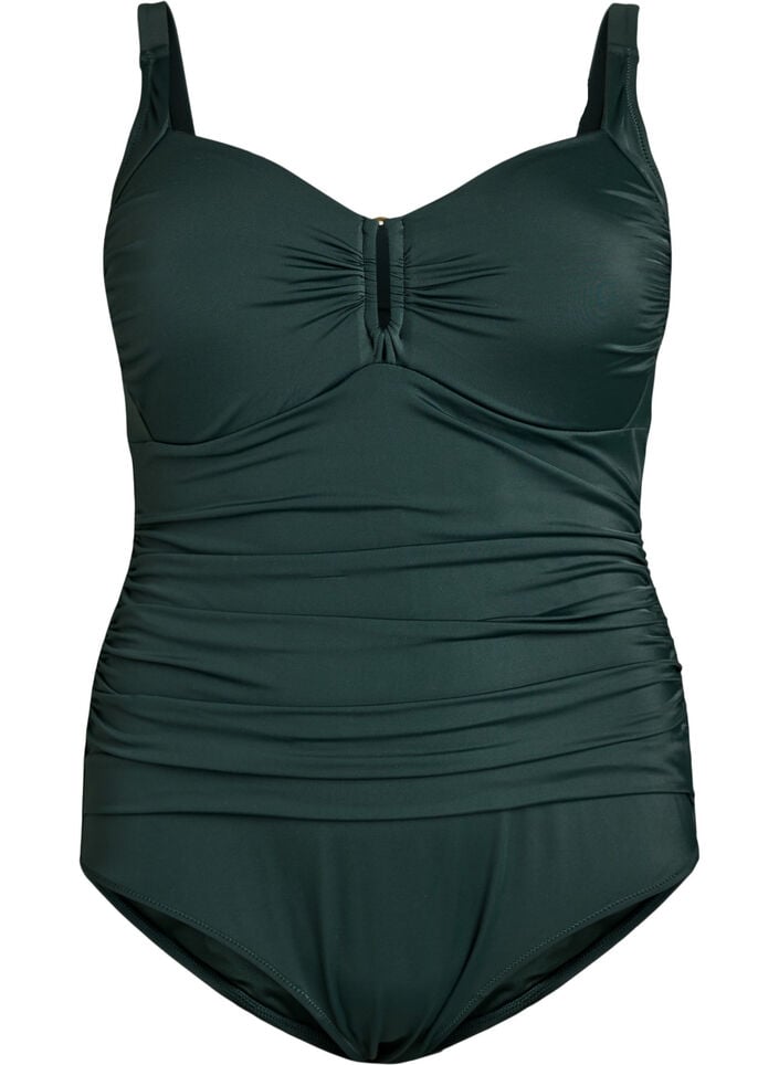 Swimsuit with ring detail and draping, Green, Packshot image number 0