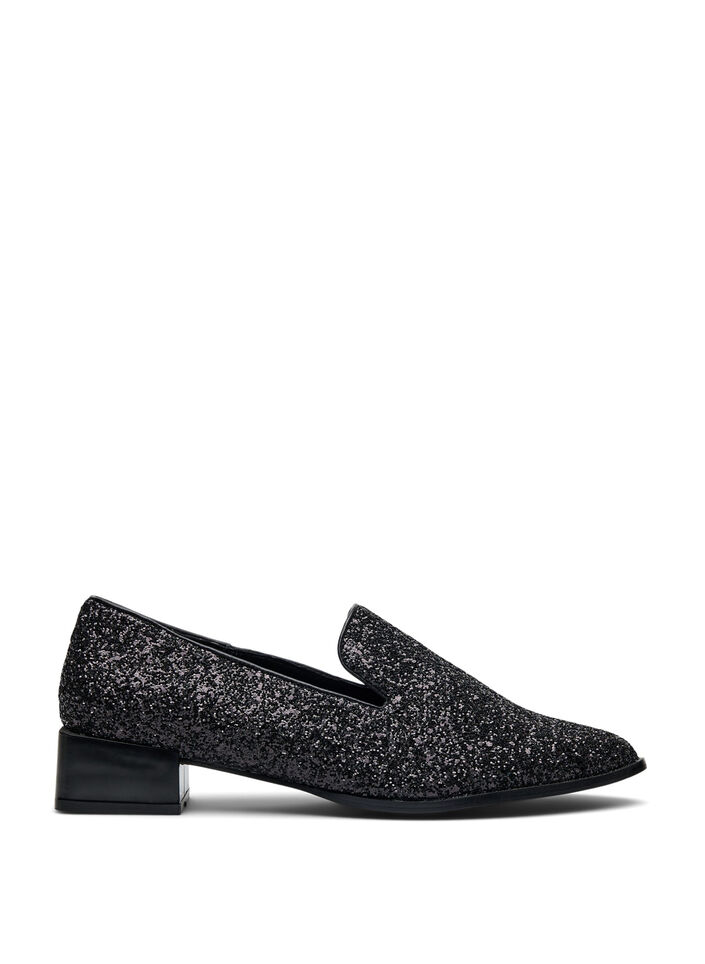 Wide fit - Loafers with glitter, Black, Packshot image number 0