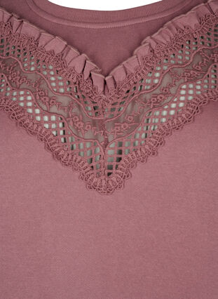 Sweatshirt with ruffle and crochet detail, Rose Brown, Packshot image number 2