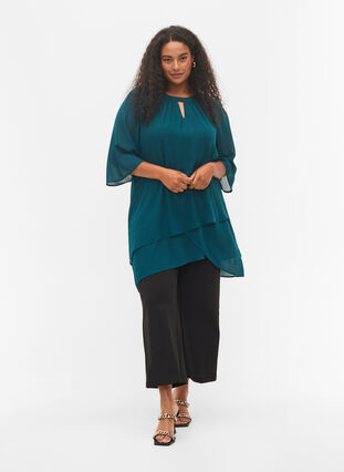 Chiffon blouse with 3/4 sleeves, Deep Teal, Model image number 2