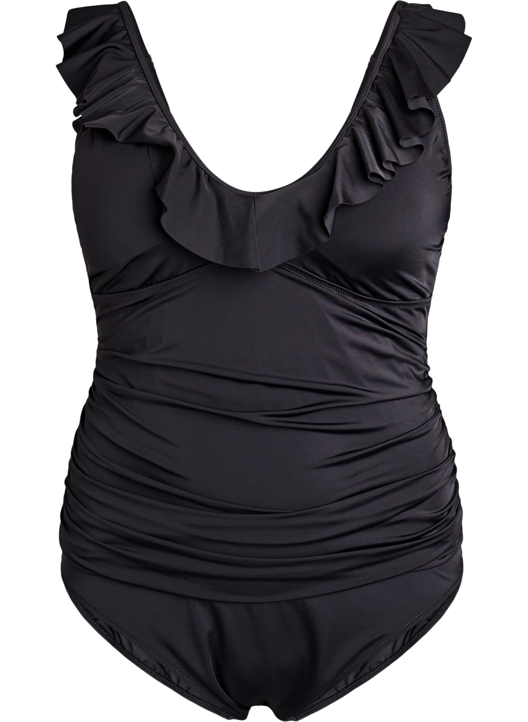 Zizzifashion Swimsuit with ruffles and removable inserts, Black, Packshot image number 0