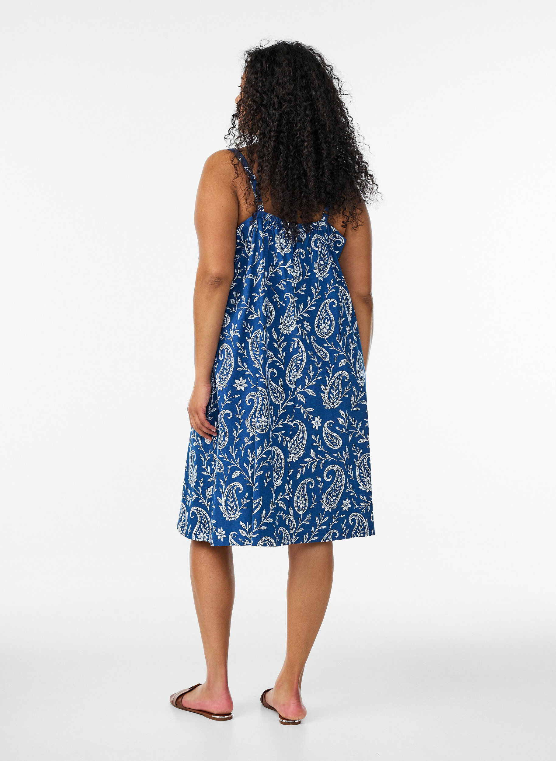 ZizzifashionKnee-length strap dress in organic cotton, Blue, Model image number 2