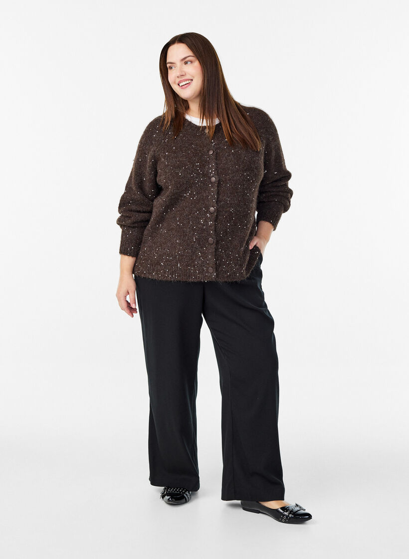 Knitted cardigan with sequins, Brown, Model image number 1