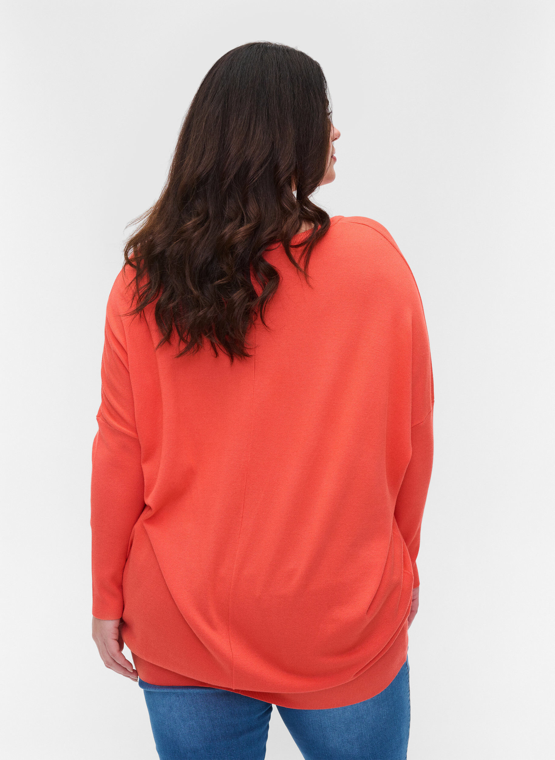 Zizzifashion Knitted jumper with round neckline, Living Coral, Model image number 1