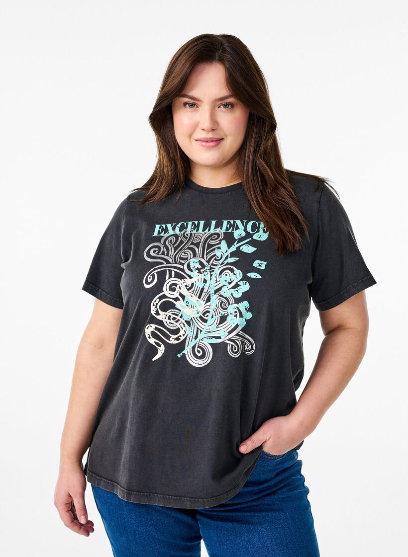 T-shirt in organic cotton with a cool print, Dark Grey, Model image number 0